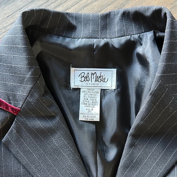 Bob Mackie Gray Pinstripe Blazer with Velvet Maroon Accents - Picture 2 of 9